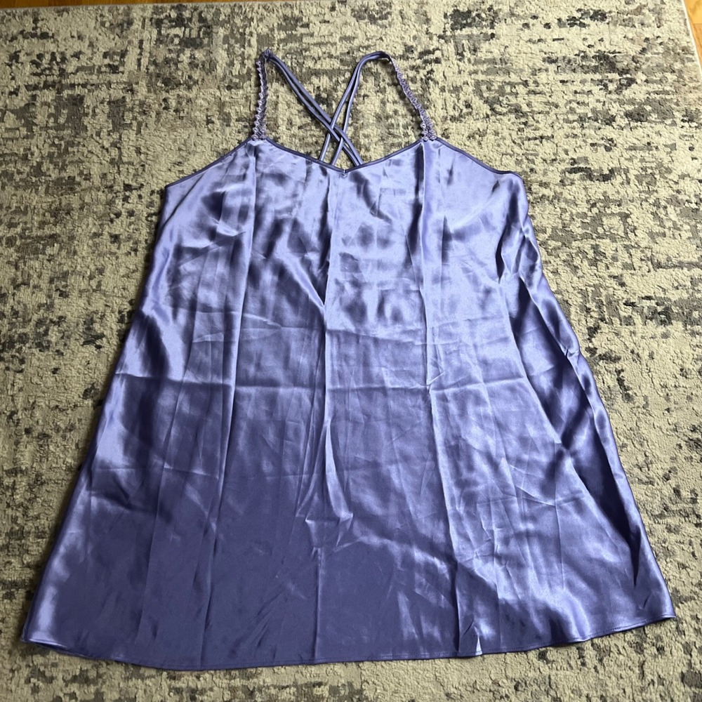 California Miss Purple Satin Nightgown Lace Trim Strappy Back 2X 22W 24W 008880